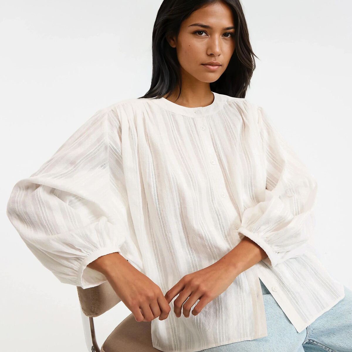 Πουκάμισο oversize με μάο γιακά και μανίκια 3|4