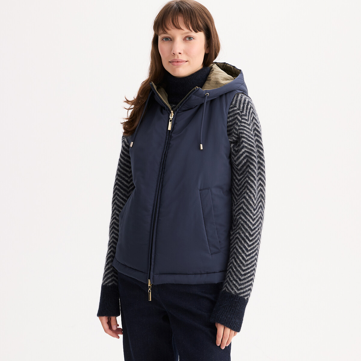 Anne Weyburn Αμάνικο μπουφάν διπλής όψης με κουκούλα