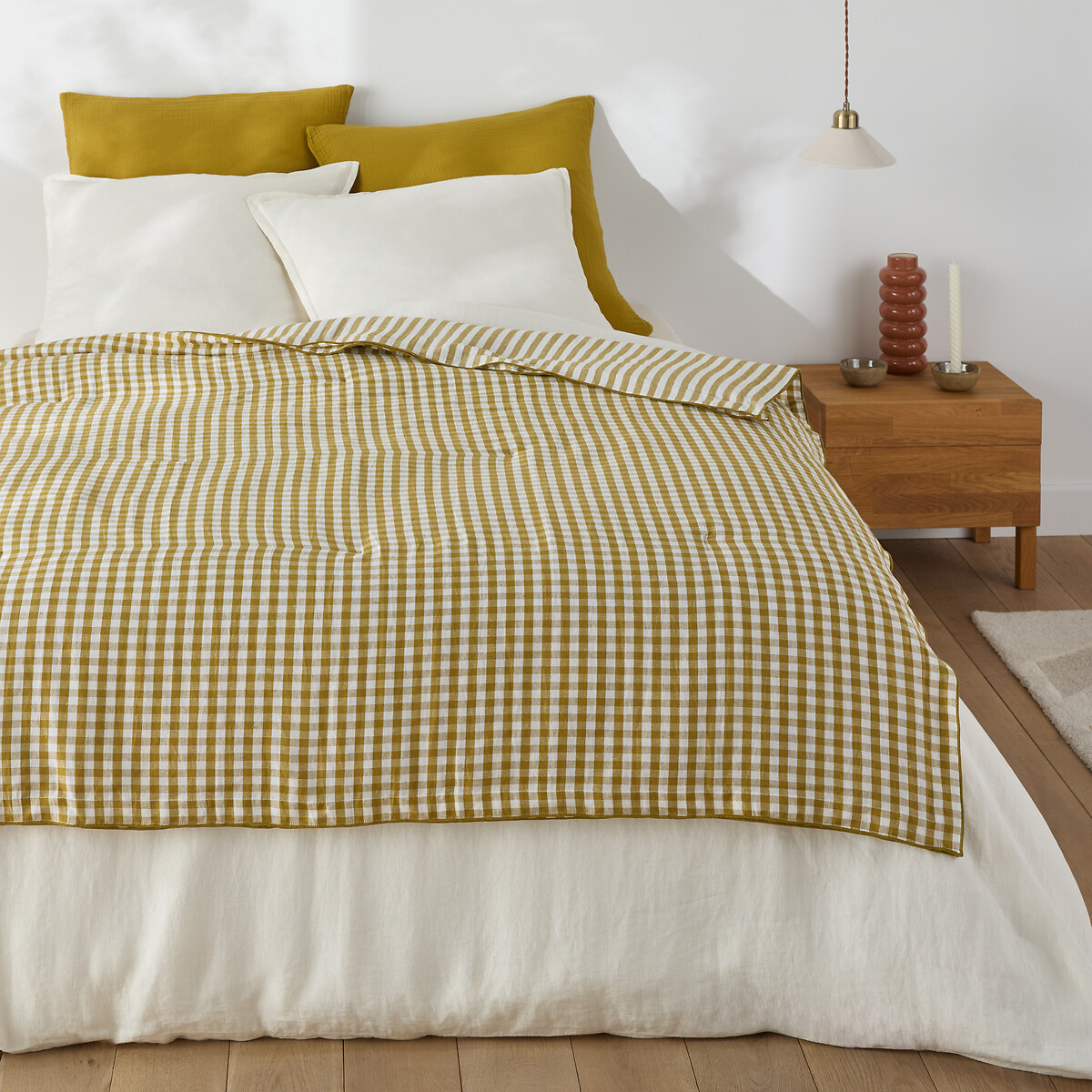 Κάλυμμα κρεβατιού καπιτονέ από βαμβάκι λινό με υφαντή βαφή 90x190 cm