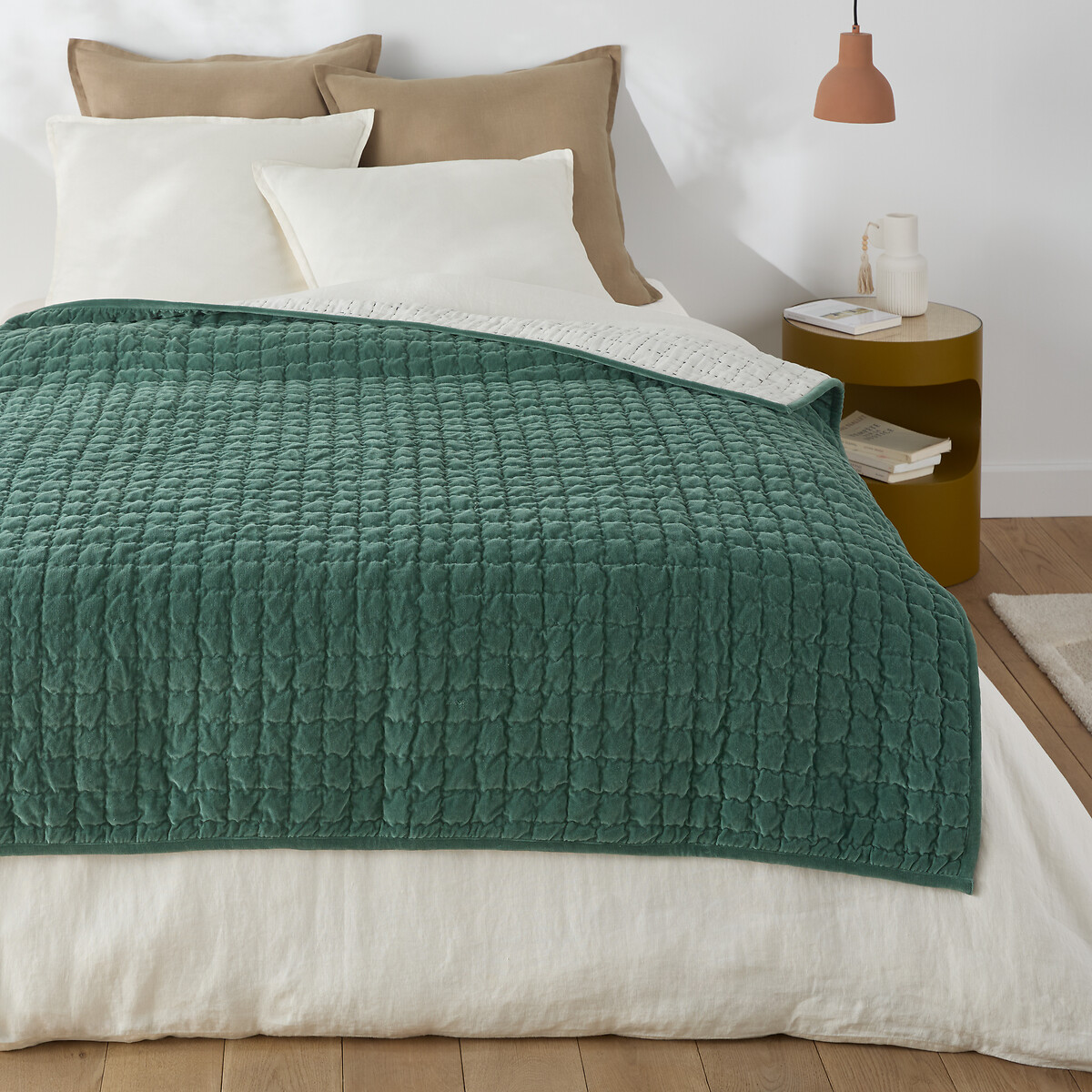 Κάλυμμα κρεβατιού καπιτονέ βελούδινο από βαμβάκι 90x190 cm