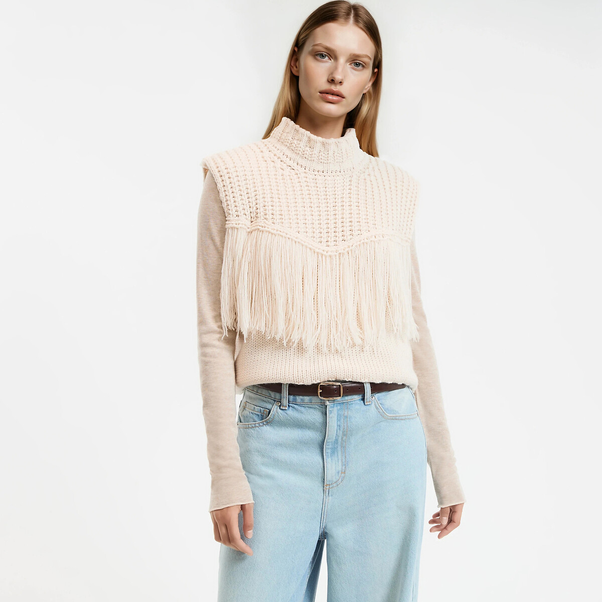 Αμάνικο πουλόβερ με κρόσσια