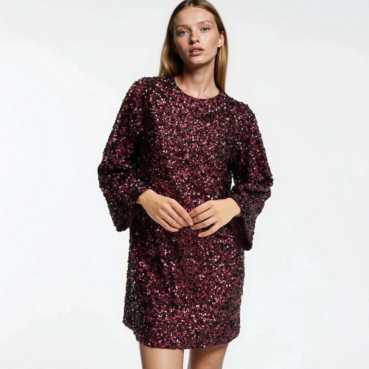 La Redoute Collections Κοντό εβαζέ φόρεμα με παγιέτες και μακριά μανίκια