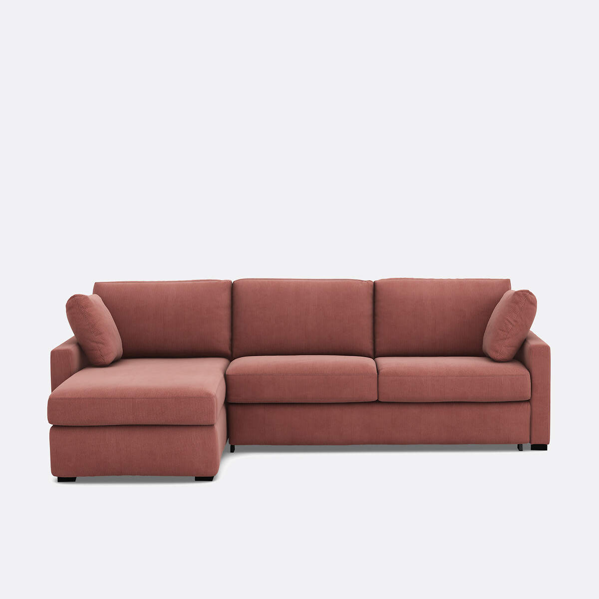 Γωνιακός καναπές-κρεβάτι από βελούδο με λεπτές ρίγες και αφρώδη επένδυση Μ160xΠ265xΥ85cm