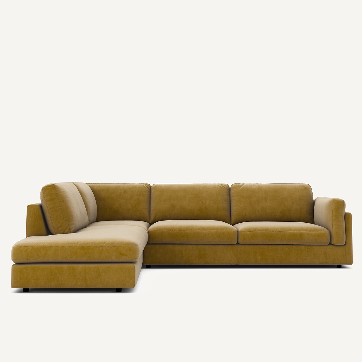 Γωνιακός καναπές με σεζλόνγκ από υφασμα μπουκλέ Μ236xΠ287xΥ81cm