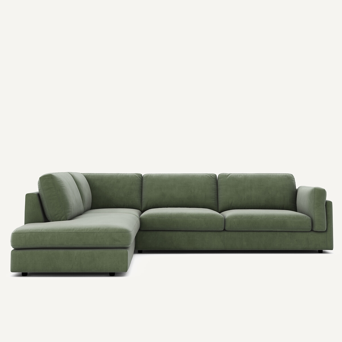 Γωνιακός καναπές με σεζλόνγκ από υφασμα μπουκλέ Μ236xΠ287xΥ81cm