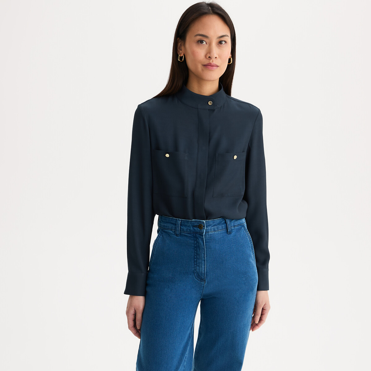 Anne Weyburn Πουκάμισο με γιακά μάο και μακριά μανίκια από βισκόζη