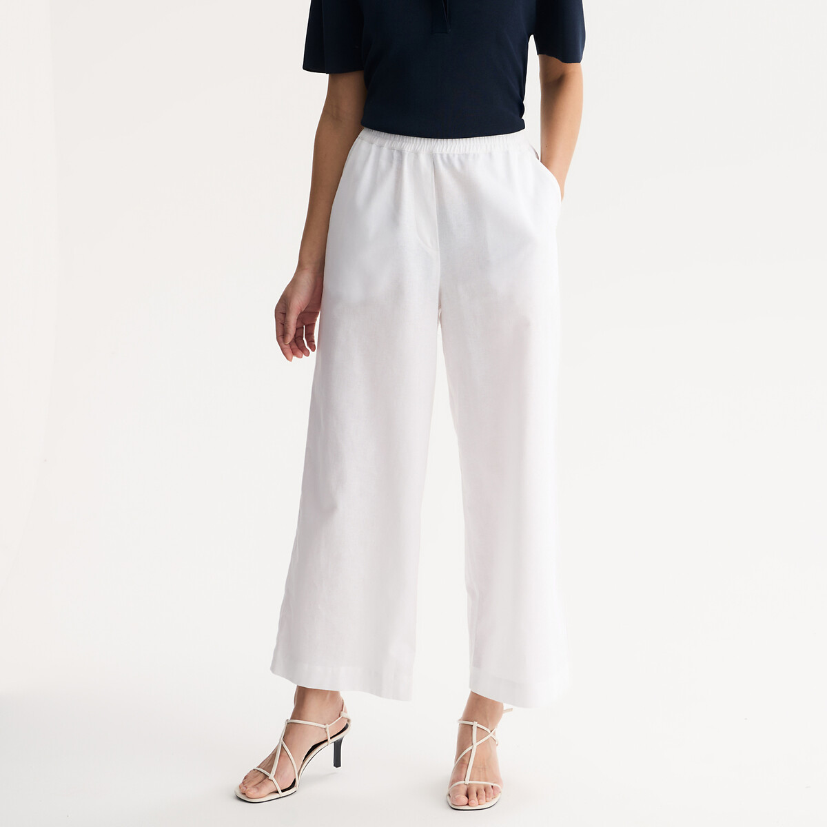 Παντελόνι φαρδύ 7|8 από λινό και βαμβάκι με ελαστική μέση