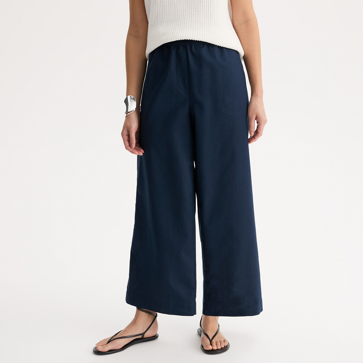 Anne Weyburn Παντελόνι φαρδύ 7|8 από λινό και βαμβάκι με ελαστική μέση