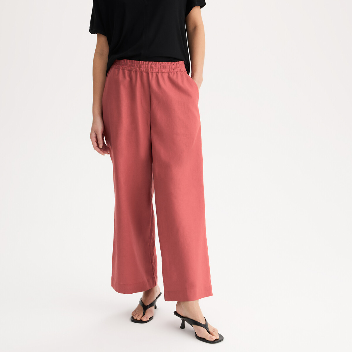 Anne Weyburn Παντελόνι φαρδύ 7|8 από λινό και βαμβάκι με ελαστική μέση