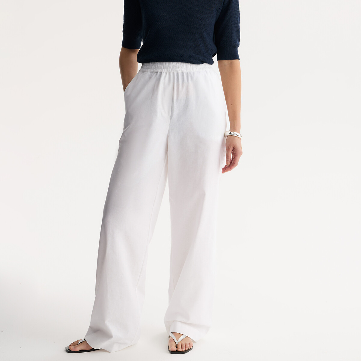 Anne Weyburn Φαρδύ παντελόνι από λινό και βαμβάκι με ελαστική μέση