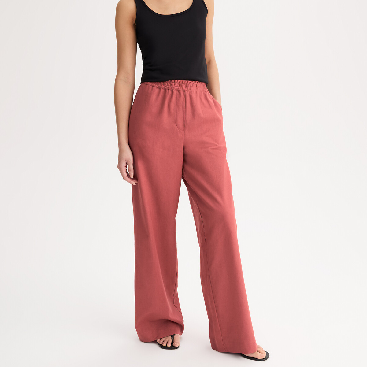 Anne Weyburn Φαρδύ παντελόνι από λινό και βαμβάκι με ελαστική μέση