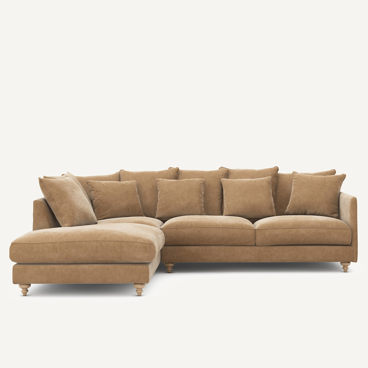 Γωνιακός καναπές-κρεβάτι από βελούδο stonewashed Μ209xΠ279xΥ93cm