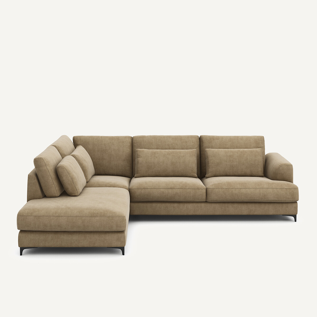 Γωνιακός καναπές αριστερός από βελούδο stonewashed Μ222xΠ294xΥ83cm