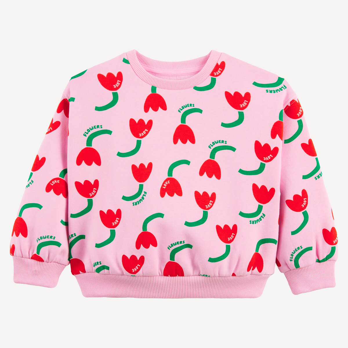 Φούτερ με στρογγυλή λαιμόκοψη και φλοράλ στάμπα από φούτερ ύφασμα