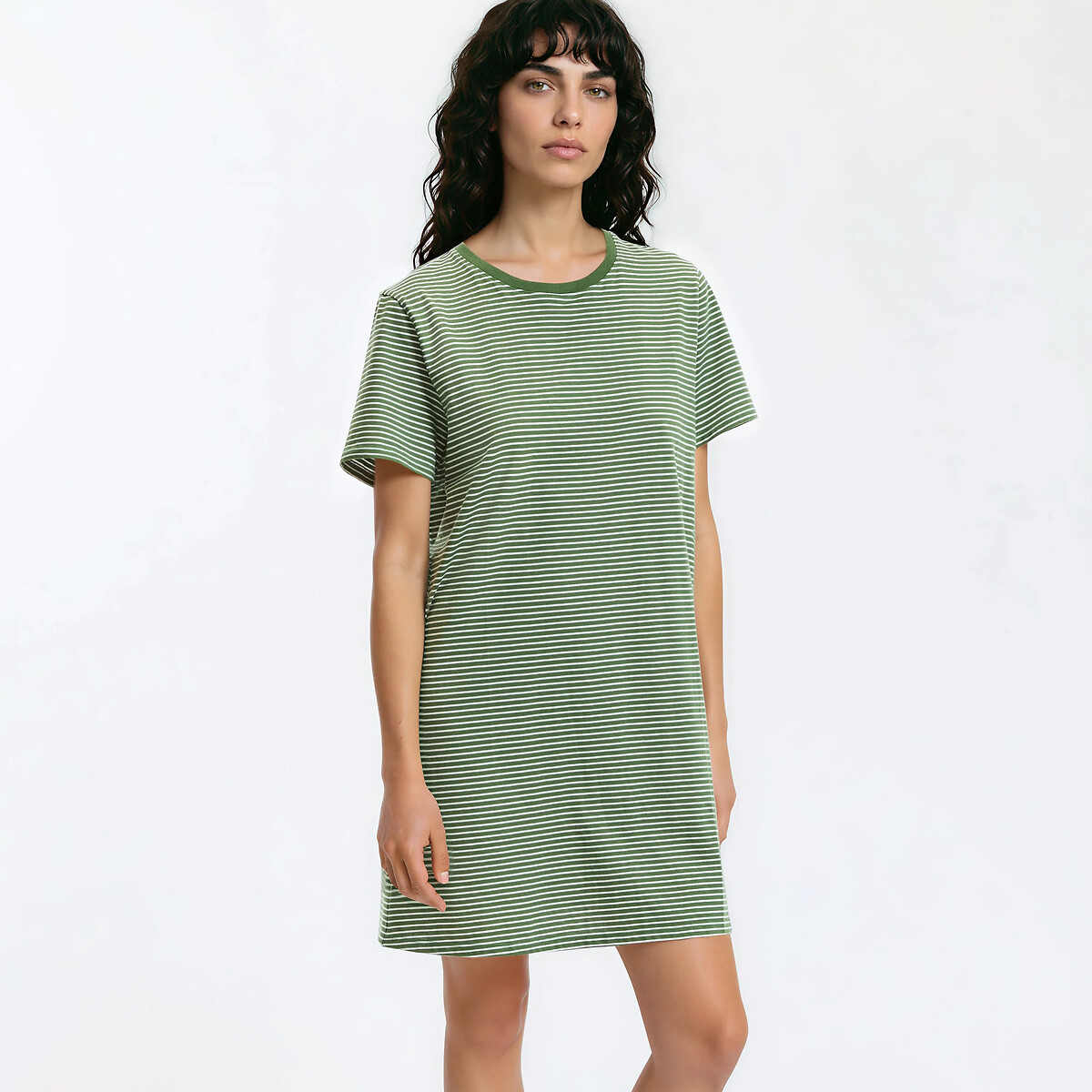 Νυχτικό από βαμβακερή φανέλα με λεπτές ρίγες