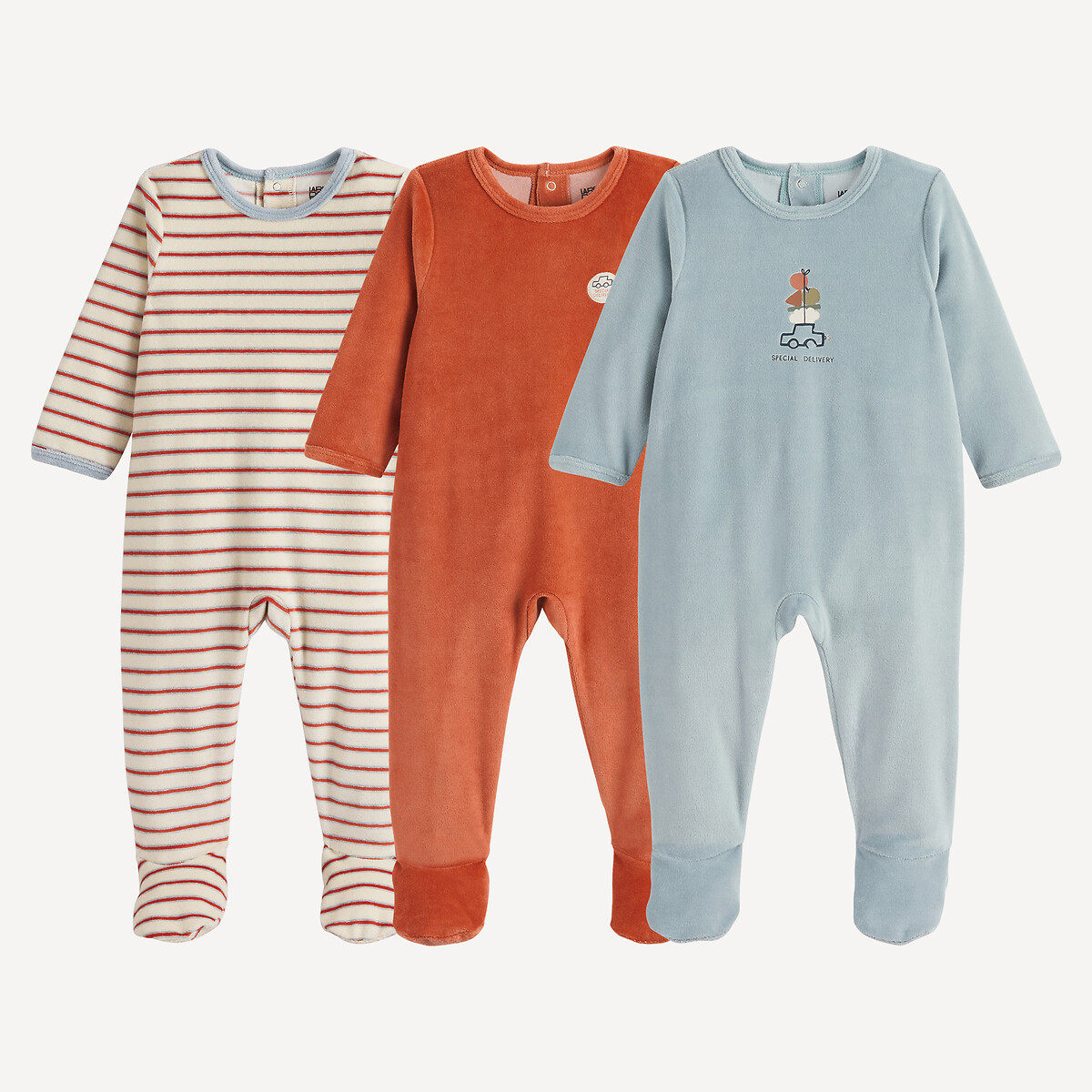 Σετ 3 ολόσωμες πιτζάμες από βελούδο