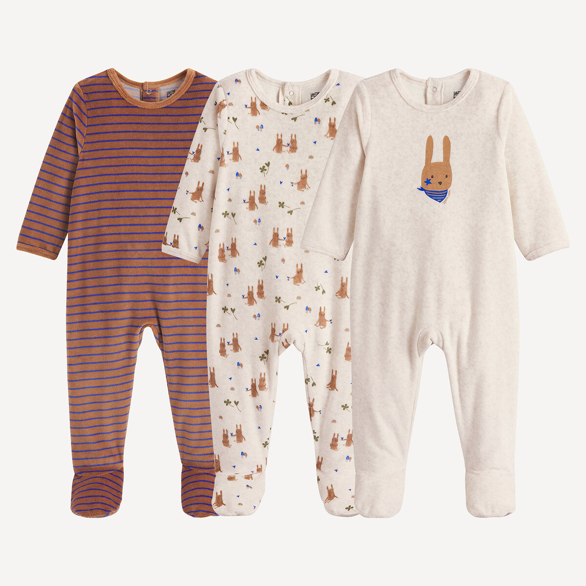 Σετ 3 ολόσωμες πιτζάμες βελουτέ