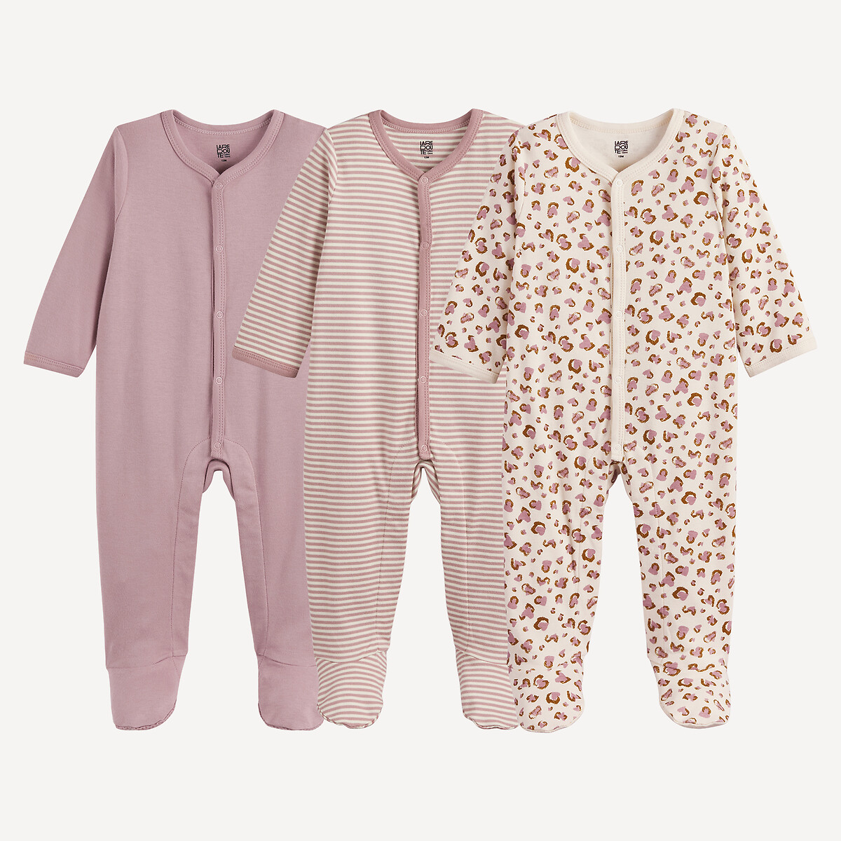 Σετ 3 μονόχρωμες πιτζάμες ολόσωμες από βαμβάκι