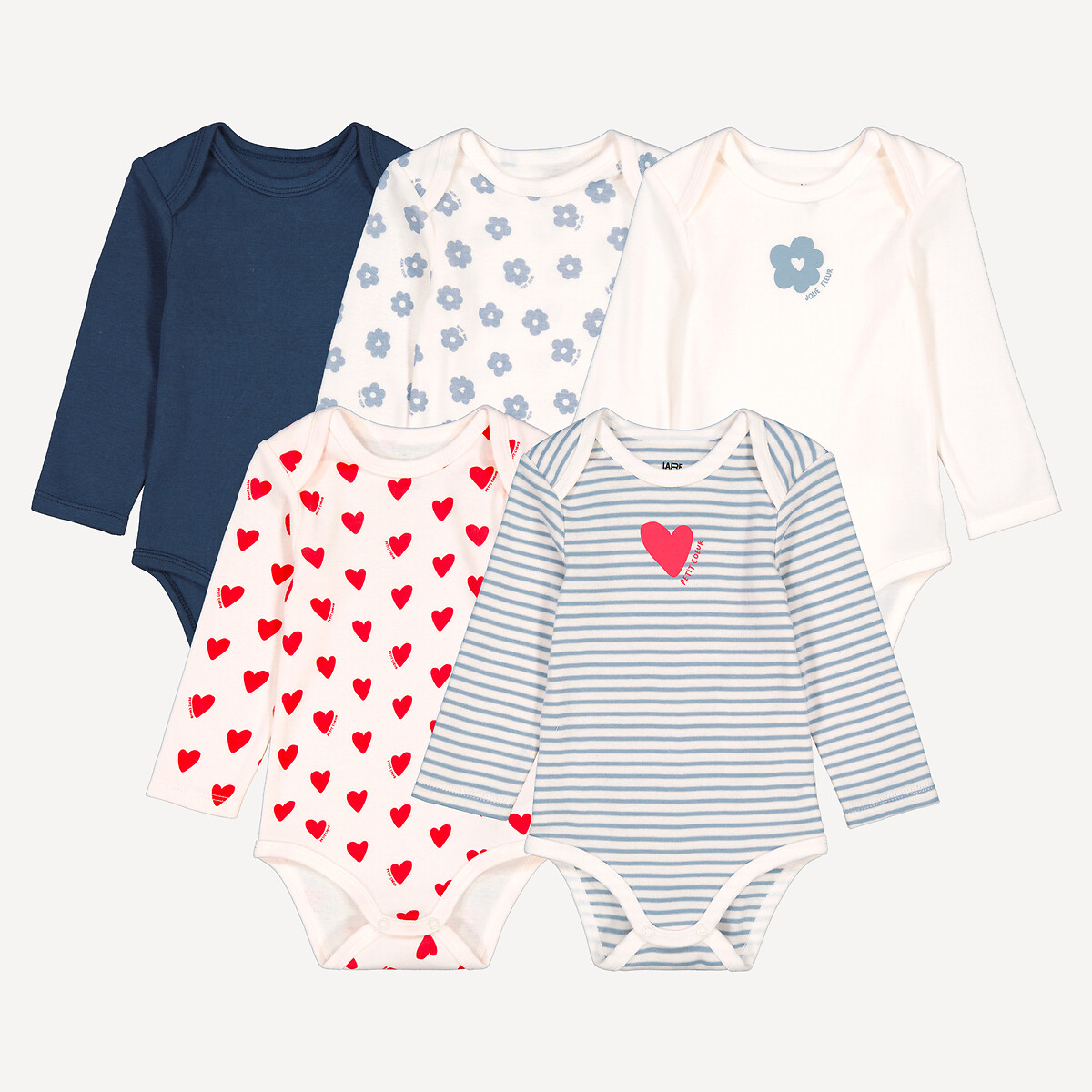 Σετ 5 κορμάκια με μακριά μανίκια και λαιμόκοψη τύπου φακέλου