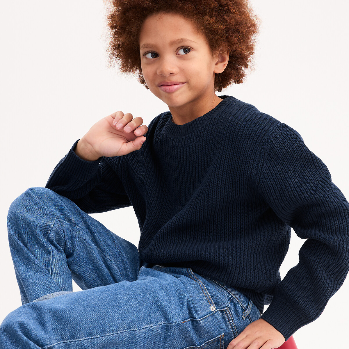 La Redoute Collections Πουλόβερ με στρογγυλή λαιμόκοψη από ριμπ πλεκτή ύφανση