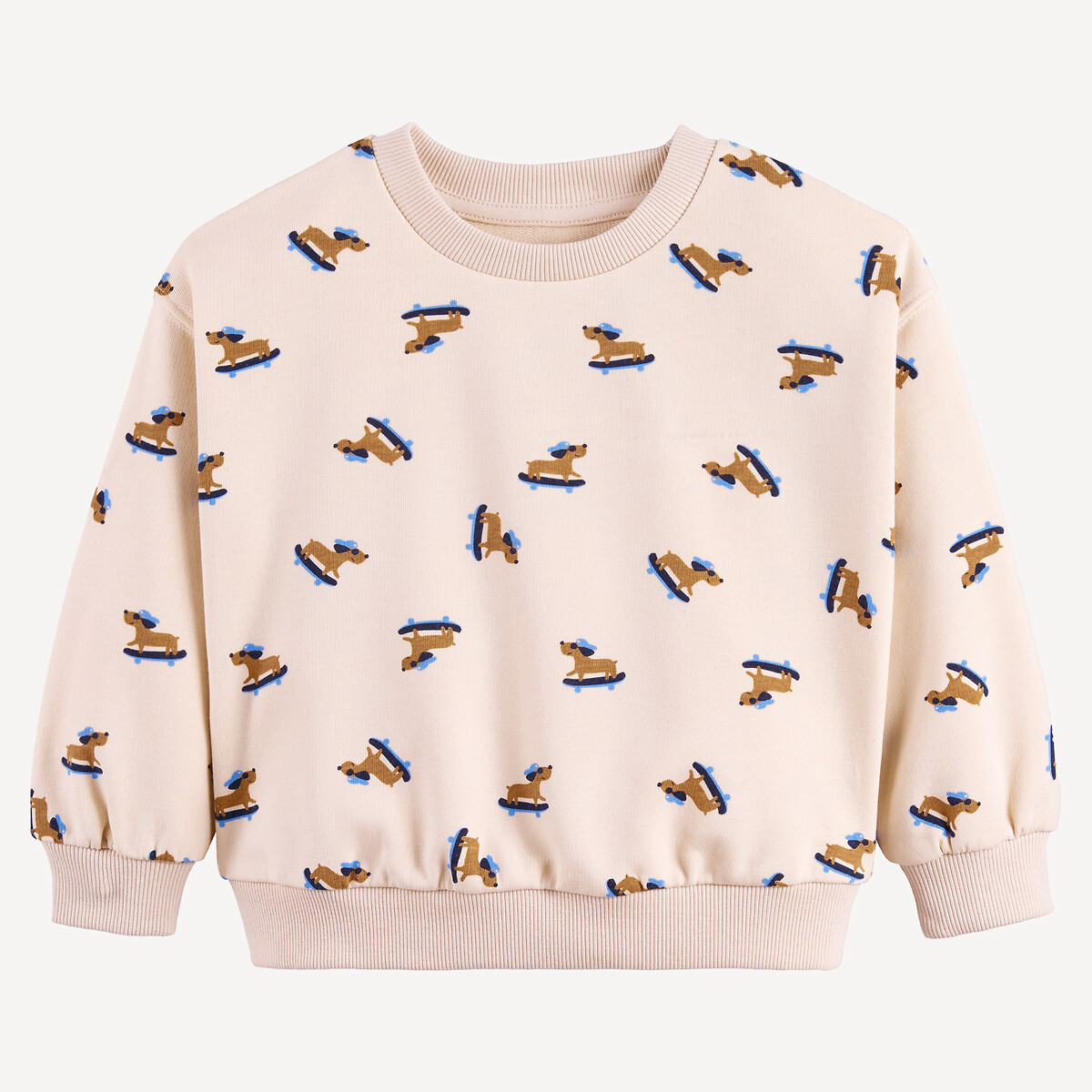 La Redoute Collections Φούτερ με στρογγυλή λαιμόκοψη και στάμπα σκύλους από φούτερ ύφασμα