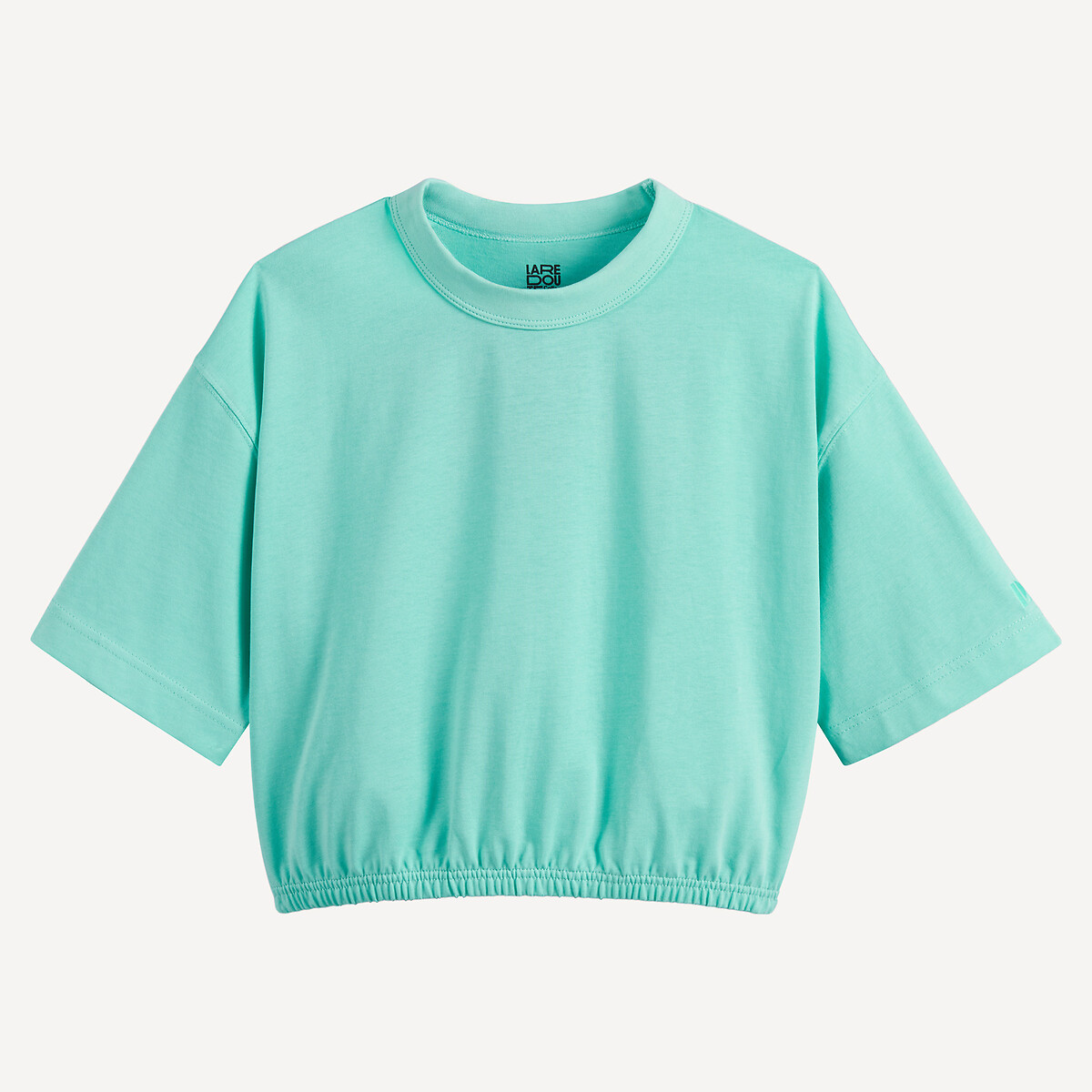 Ελαστικό μπλουζάκι με στρογγυλή λαιμόκοψη και κοντά μανίκια