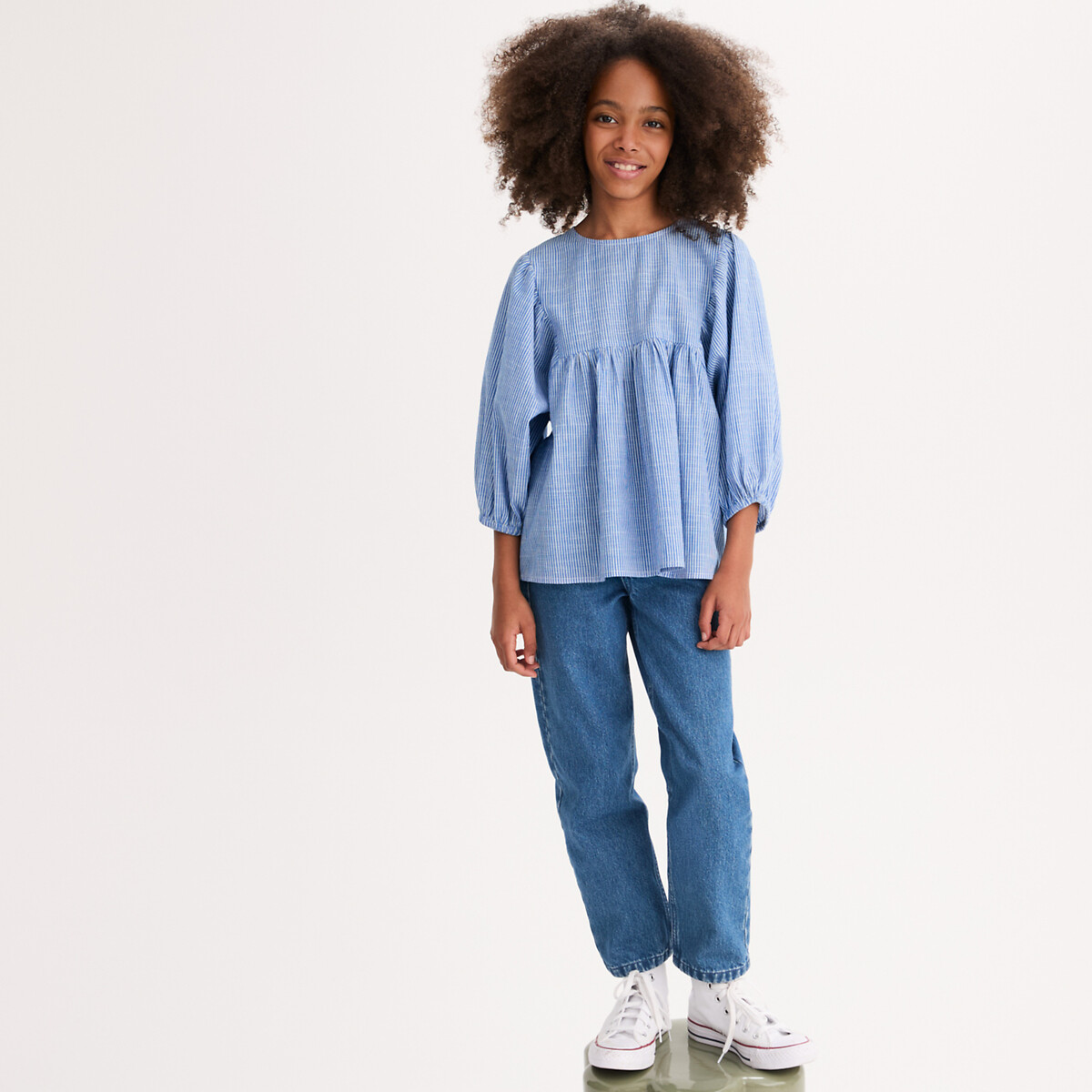 La Redoute Collections Ριγέ μπλούζα με στρογγυλή λαιμόκοψη και μακριά φουσκωτά μανίκια