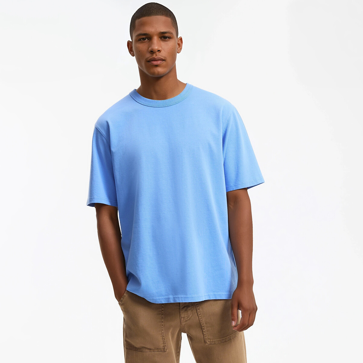 Κοντομάνικο βαμβακερό t-shirt με στρογγυλή λαιμόκοψη