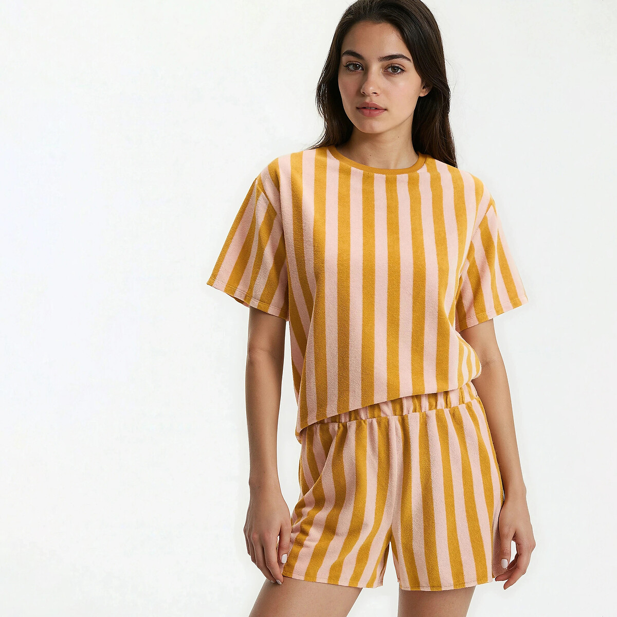 Ριγέ πιτζάμα σορτς από πετσετέ ύφασμα