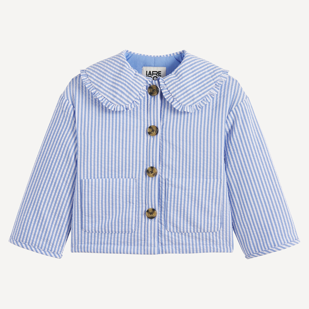 Ριγέ σακάκι με βολάν γιακά τύπου Claudine