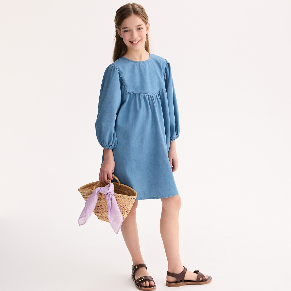 Φόρεμα με 3 4 μανίκια από ελαφρύ τζιν