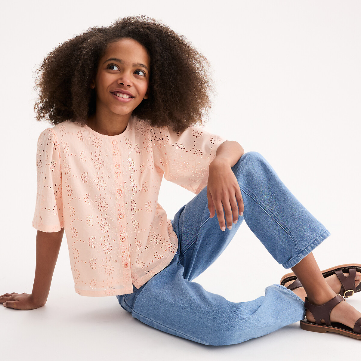 La Redoute Collections Μπλούζα με κοντά μανίκια και αγγλική δαντέλα