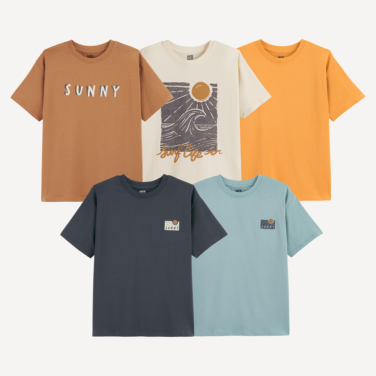 Σετ 5 εμπριμέ T-Shirts με στρογγυλή λαιμόκοψη και κοντά μανίκια