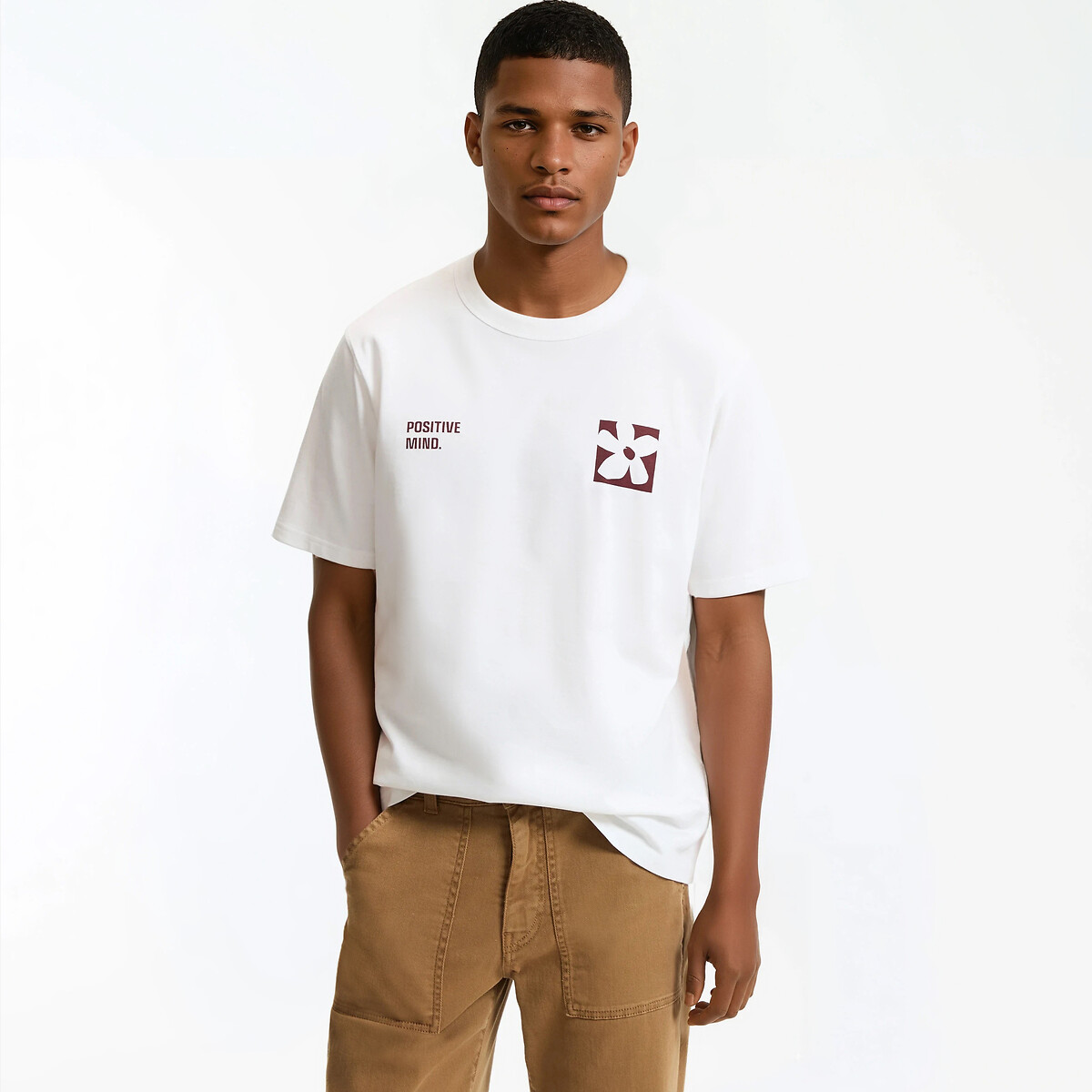 T-shirt boxy γραμμής από βαμβάκι με λουλουδάτο μοτίβο