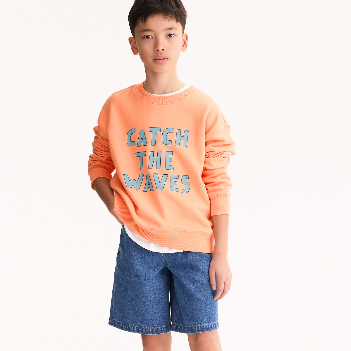 Φούτερ oversize με στρογγυλή λαιμόκοψη από φούτερ ύφασμα