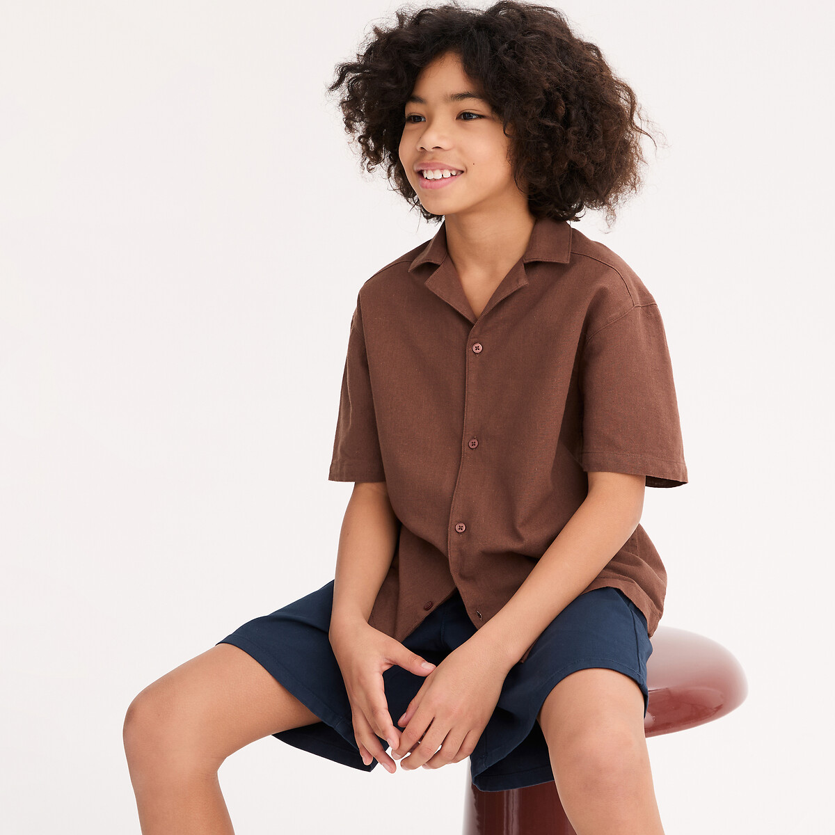 La Redoute Collections Πουκάμισο με κοντά μανίκια από βαμβάκι και λινό