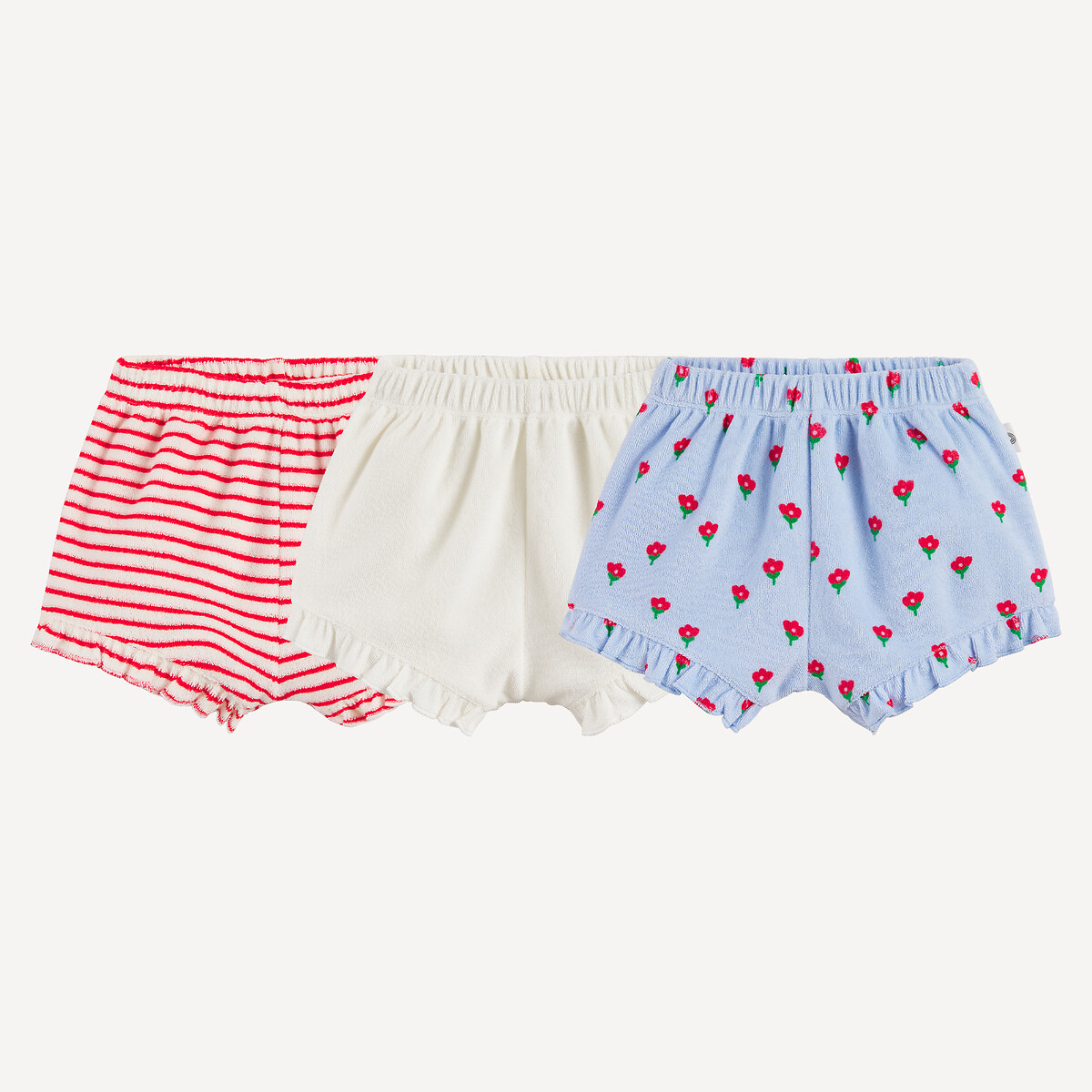 Σετ 3 σορτς με βολάν από πετσετέ ύφασμα