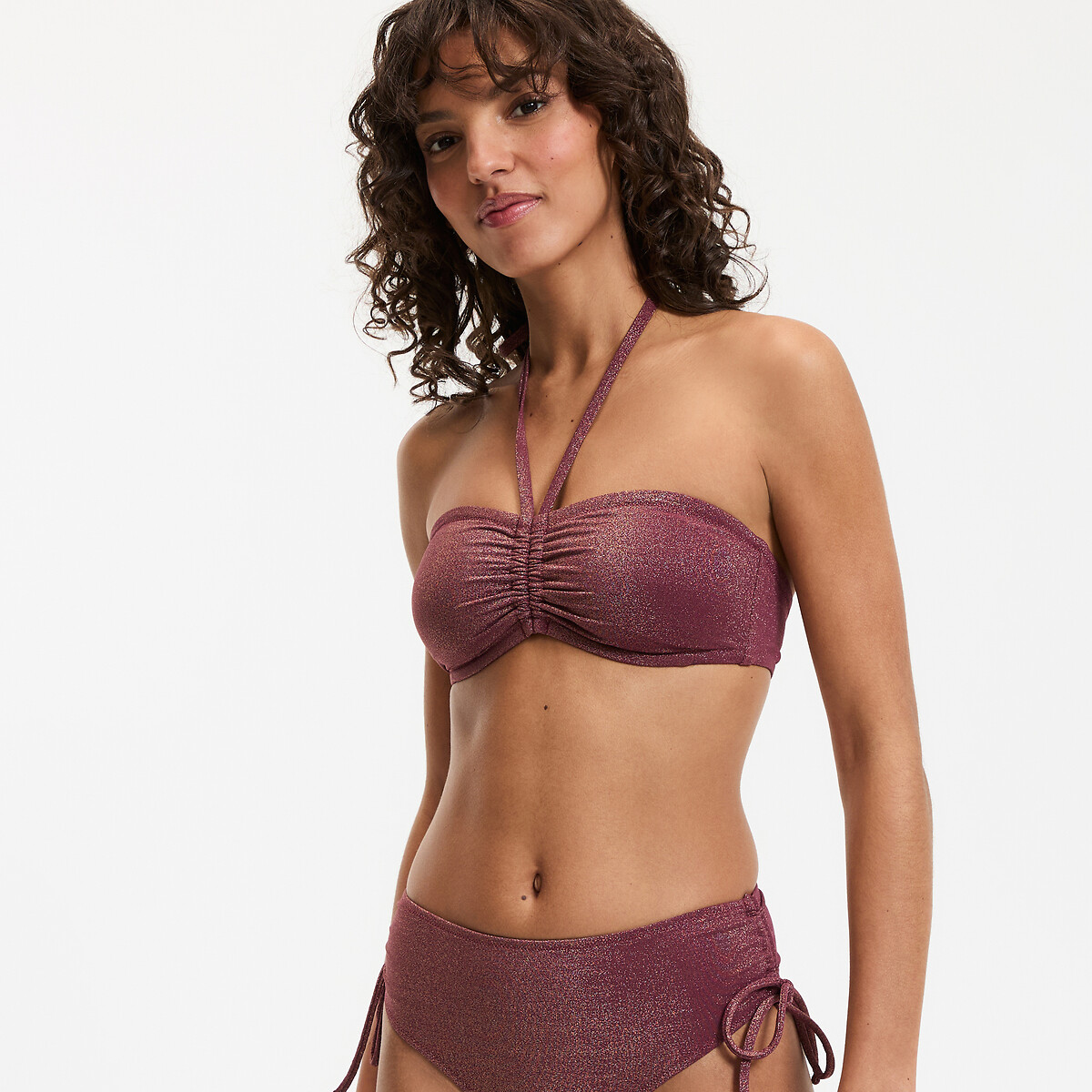 Μπικίνι bandeau από πλεκτό ύφασμα με μεταλλική ίνα