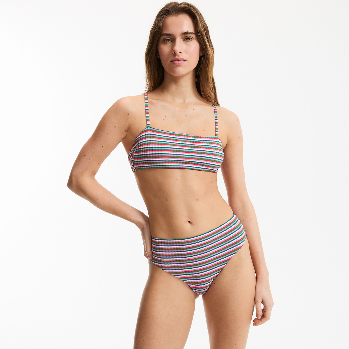 Μπικίνι τοπ σε στιλ μπουστάκι με ριγέ σχέδιο από επίπεδη πλεκτή ύφανση
