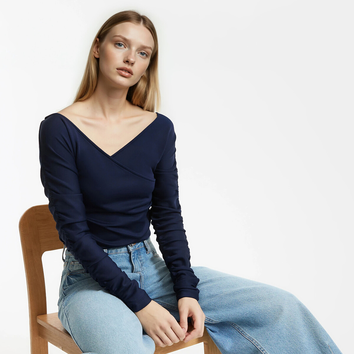 La Redoute Collections Μπλούζα με V λαιμόκοψη και μακριά μανίκια