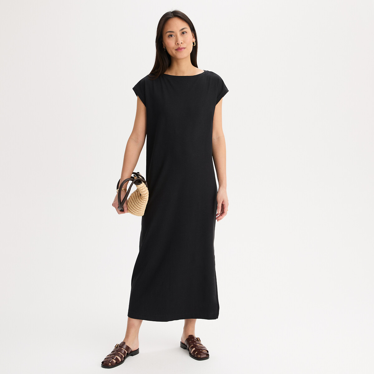 Anne Weyburn Μίντι T-shirt φόρεμα από λινό και βαμβάκι