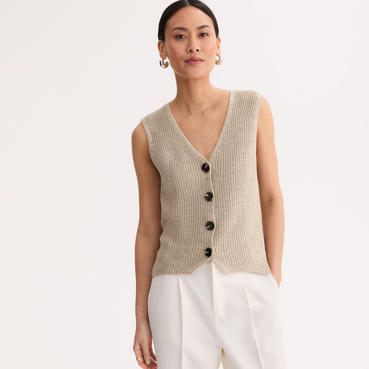 Anne Weyburn Πλεκτό γιλέκο από λινό και βαμβάκι