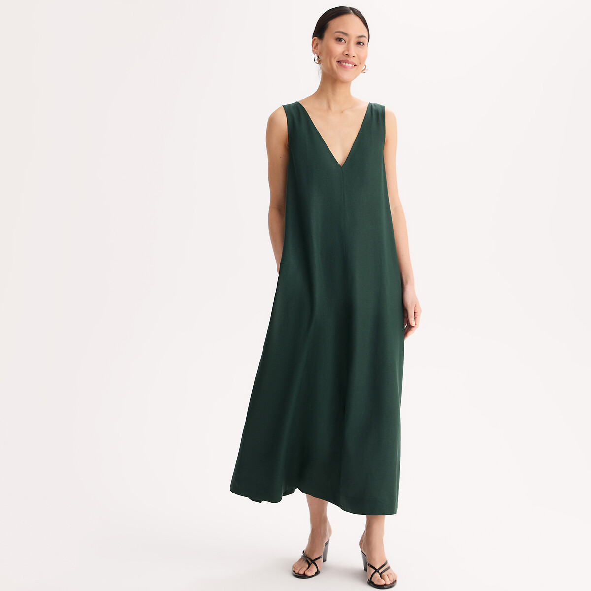 Anne Weyburn Midi Φόρεμα χωρίς μανίκια από λινό και βισκόζη