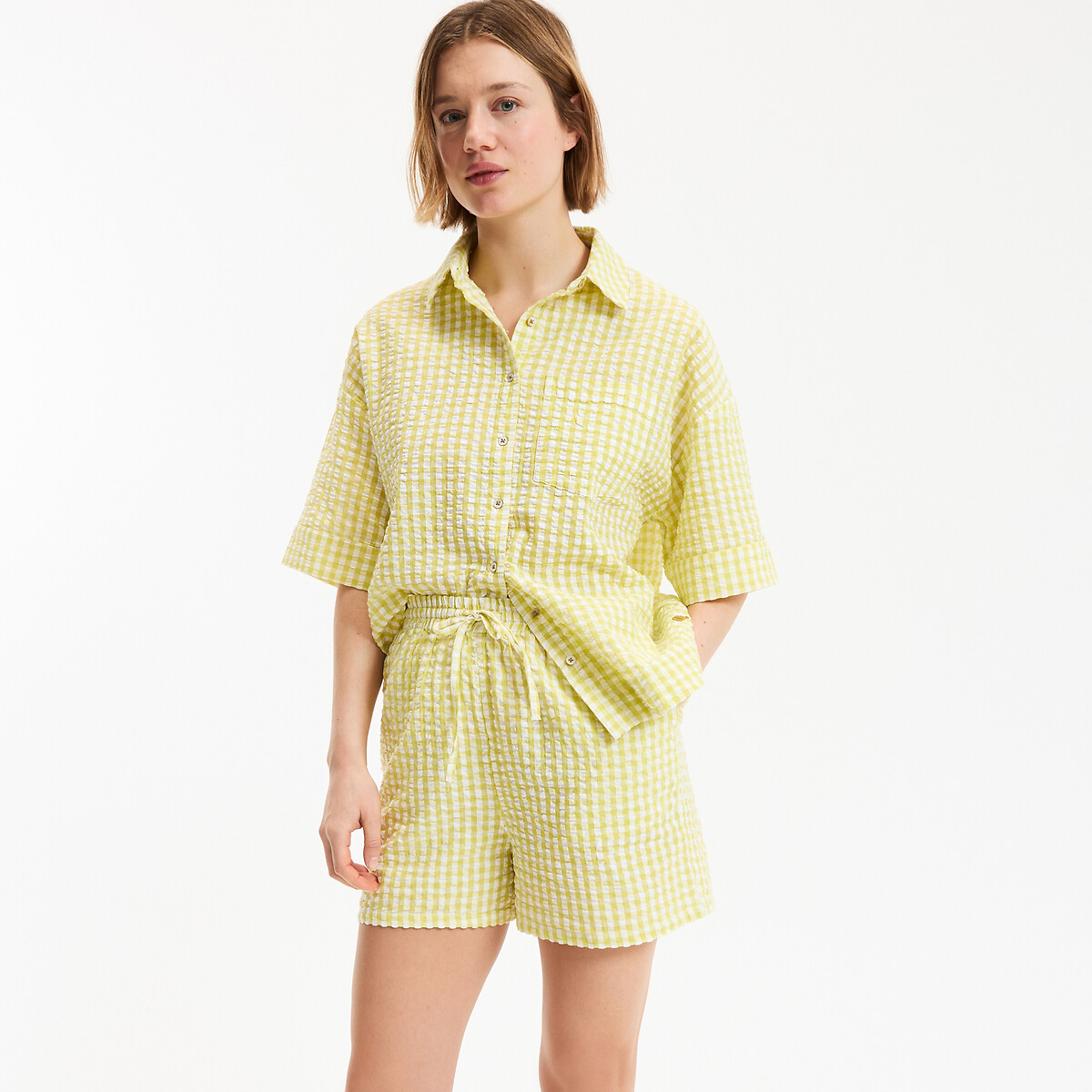 La Redoute Collections Πιτζάμα σετ με σορτσάκι από ύφασμα seersucker καρό