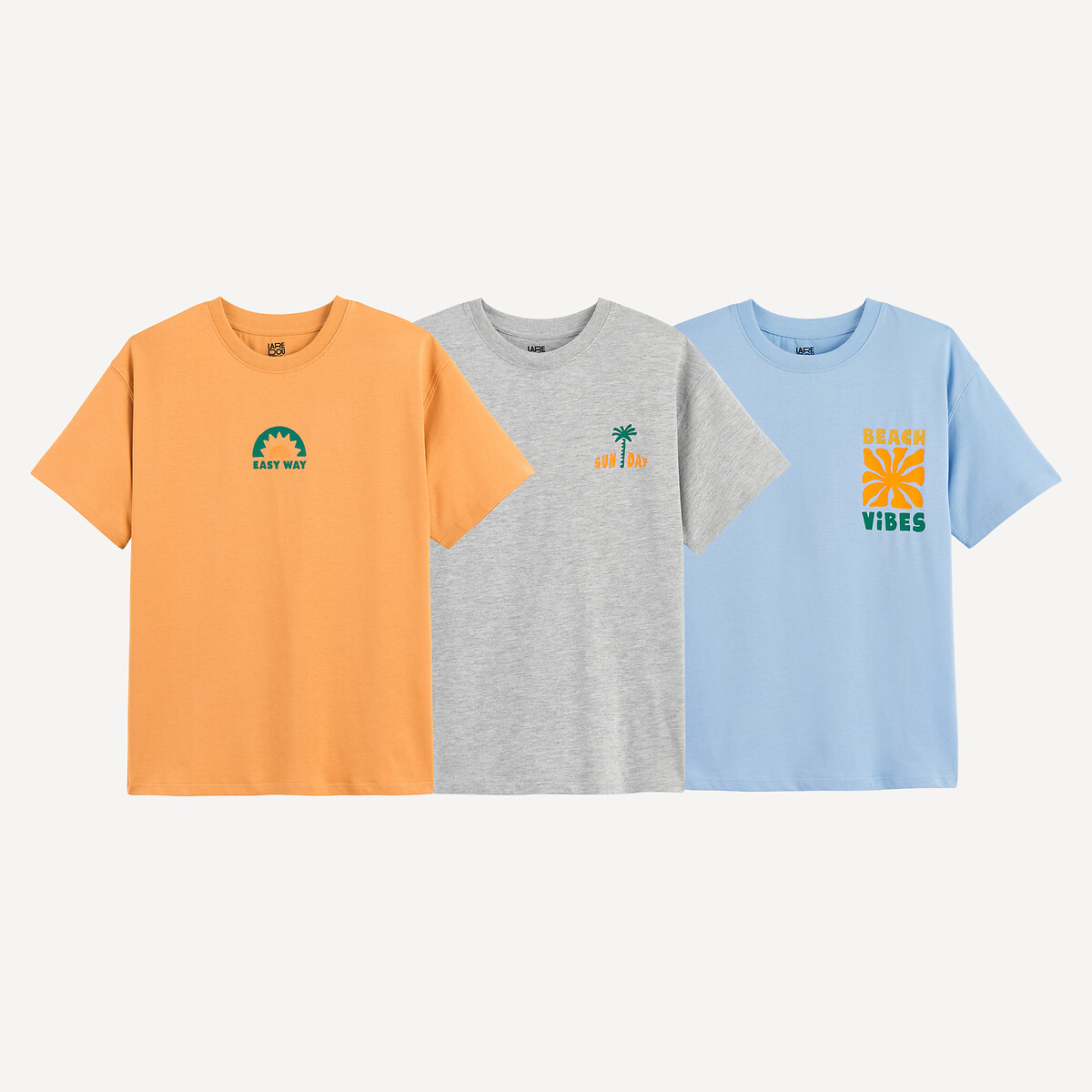 Σετ 3 κοντομάνικα μπλουζάκια με στρογγυλή λαιμόκοψη και στάμπα στο στήθος