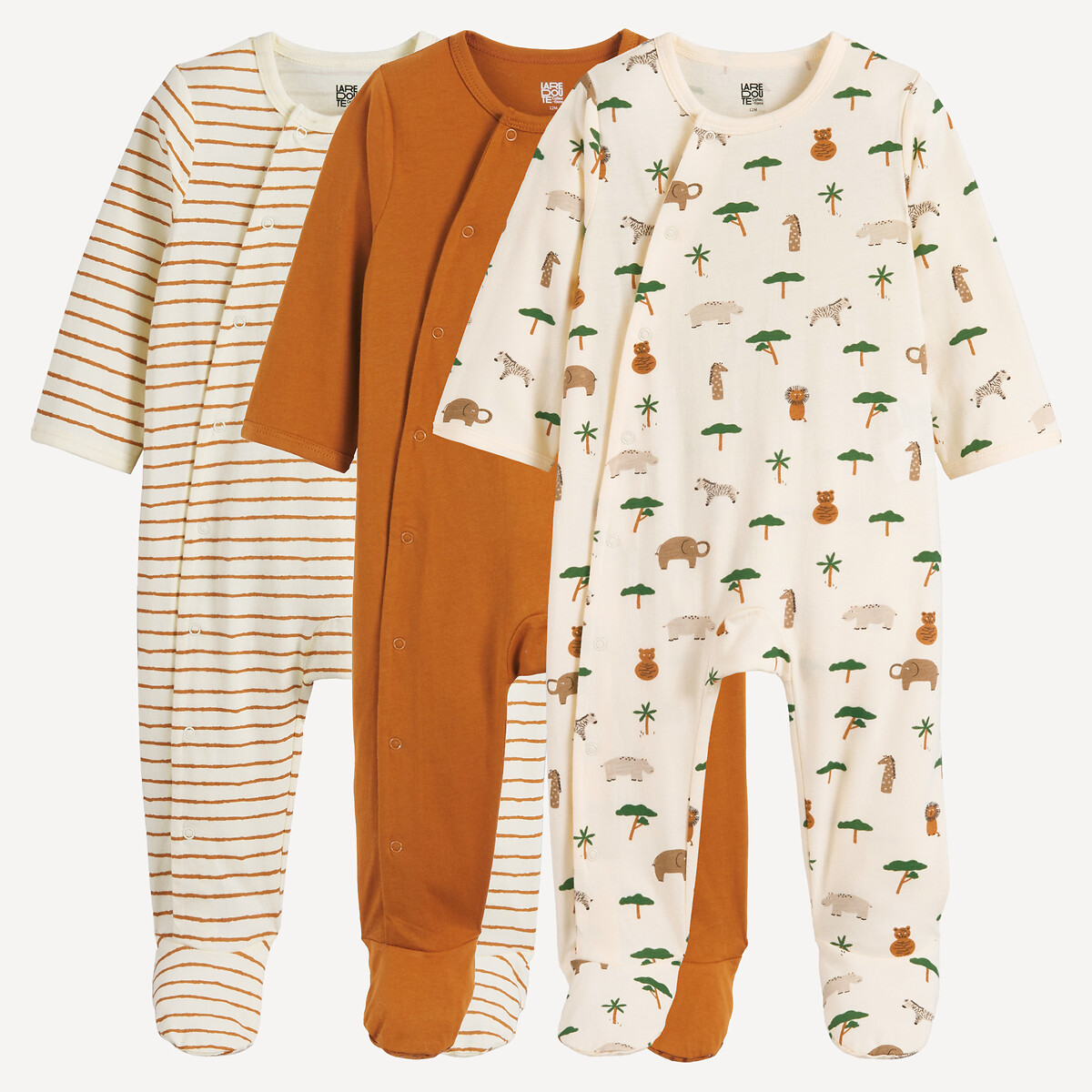 Σετ 3 ολόσωμες πιτζάμες από ζέρσεϊ με ζωάκια και ρίγες