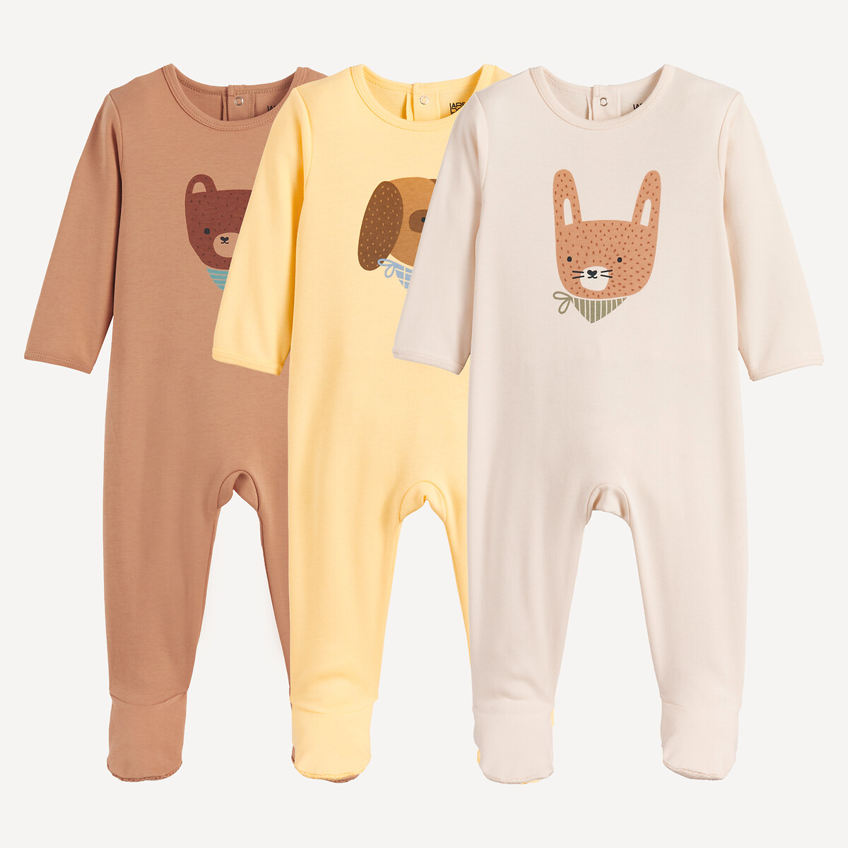 Σετ 3 ολόσωμες πιτζάμες από βαμβάκι με ζωάκια