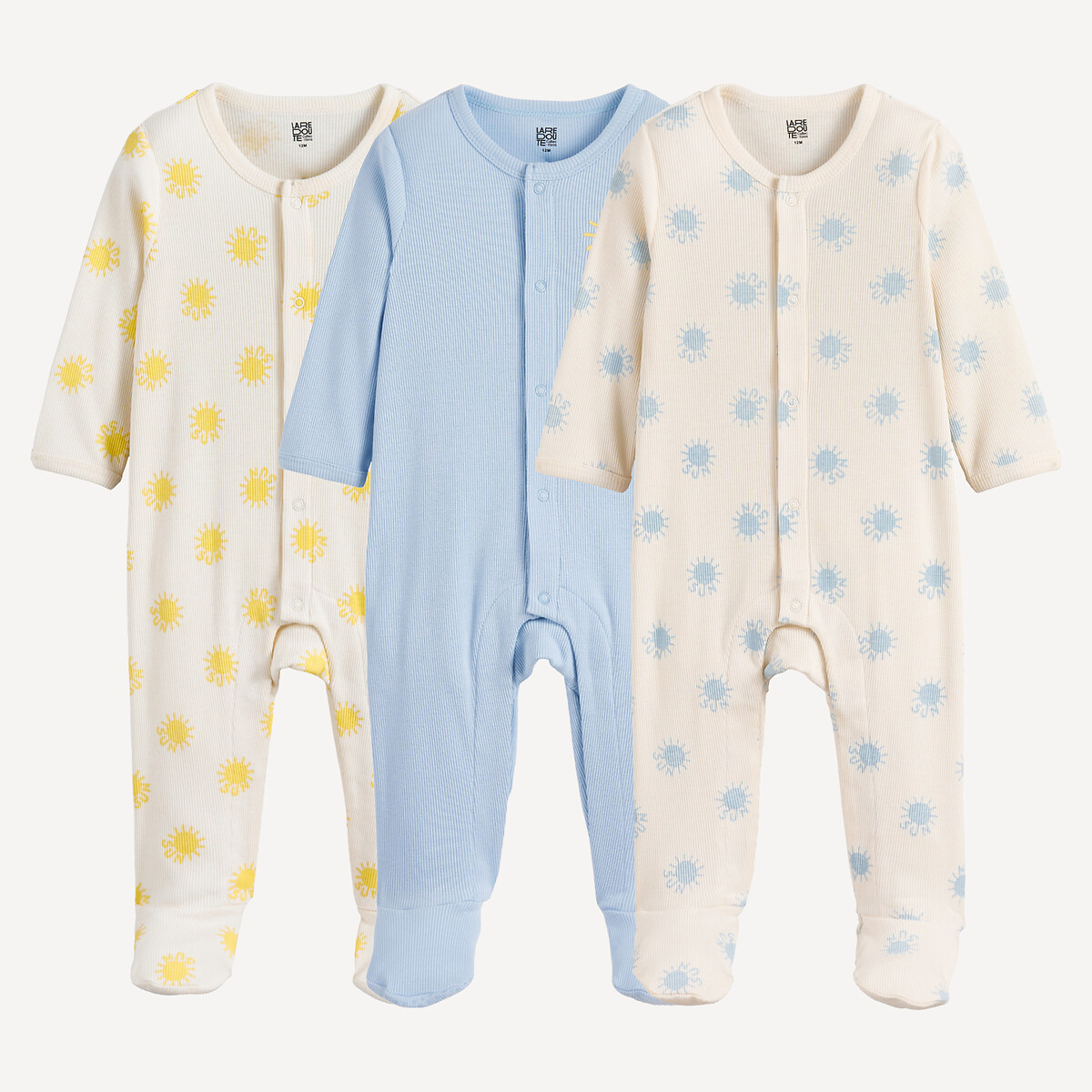 Σετ 3 ολόσωμα πιτζαμάκια από λεπτό ριμπ ύφασμα