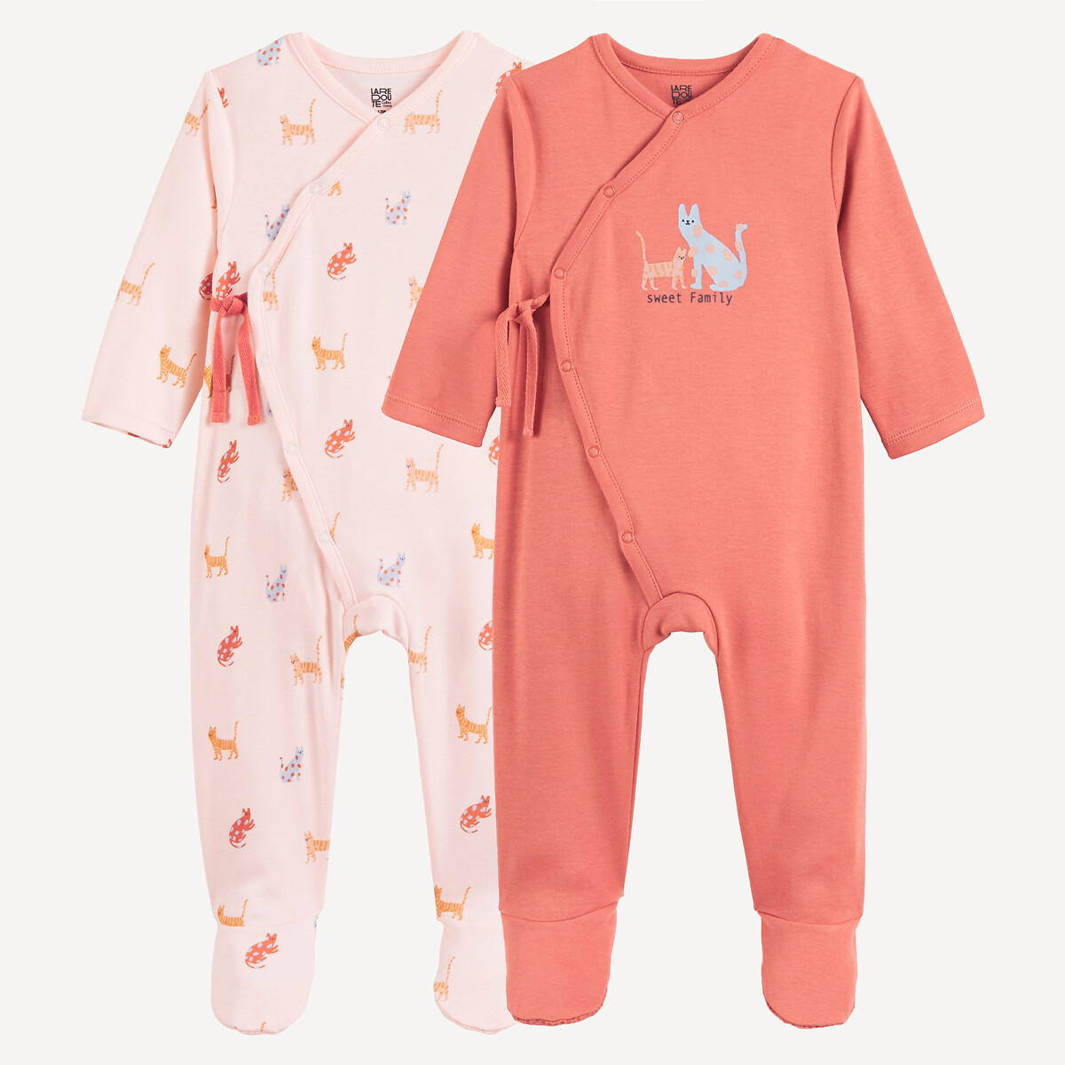 Σετ 2 βαμβακερές ολόσωμες πιτζάμες με γατάκια