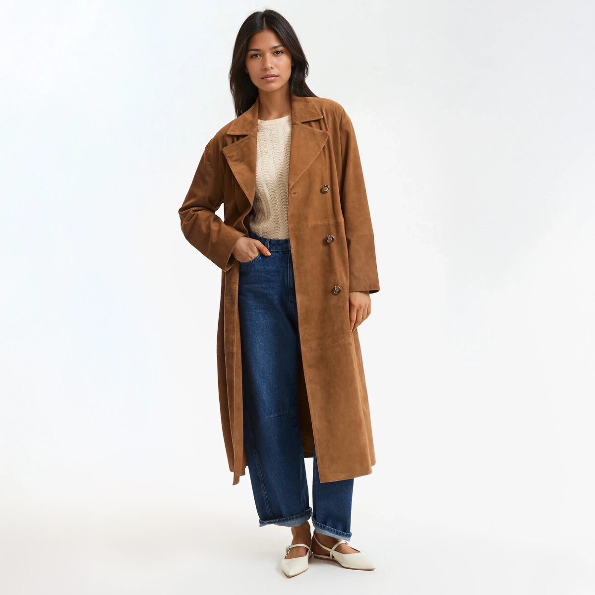 Μακριά δερμάτινη καπαρντίνα με κουμπιά